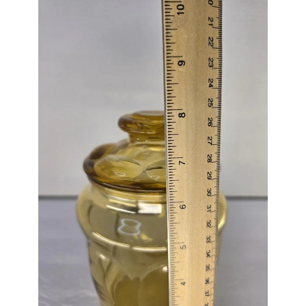 Vintage Amber Glass Apothecary Canister Jar w/ Faceted Lid Octagonal MCM Storage
